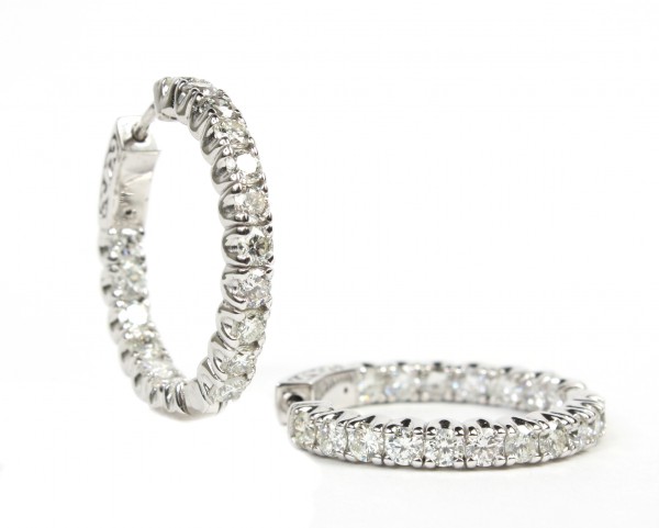 14K WHITE GOLD INSIDE OUT ROUND DIAMOND HOOP EARRINGS
