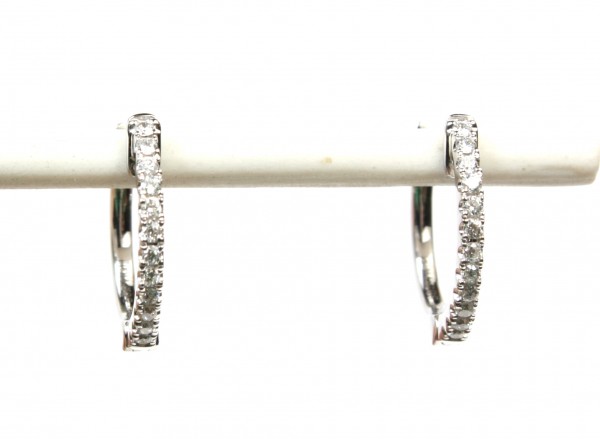 14K WHITE GOLD DIAMOND HUGGIE EARRINGS