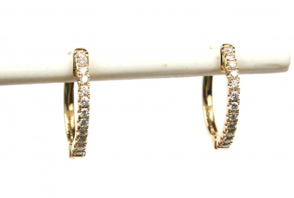 14K YELLOW GOLD DIAMOND HOOP EARRINGS