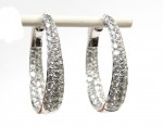 14K WHITE GOLD PAVE DIAMOND TAPERED HOOP EARRINGS