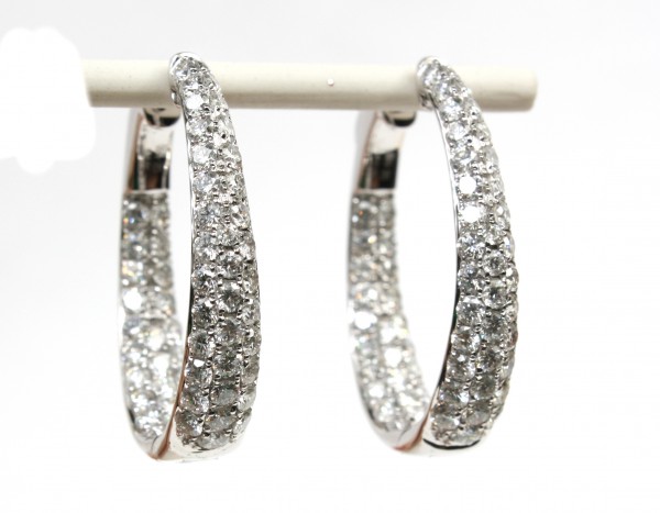 14K WHITE GOLD PAVE DIAMOND TAPERED HOOP EARRINGS