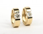 14K YELLOW GOLD DIAMOND HOOP HUGGIE EARRINGS