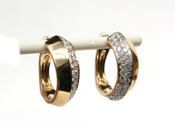 14K TWO TONE DIAMOND HOOP EARRINGS