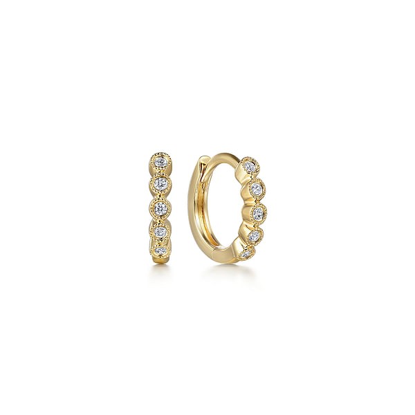 14K YELLOW GOLD DIAMOND BEZEL SET HUGGIE EARRINGS