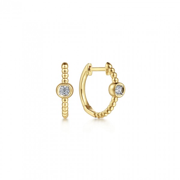 14K YELLOW GOLD BUJUKAN HUGGIE DIAMOND EARRINGS