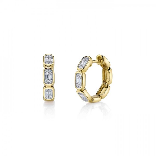 14K YELLOW GOLD DIAMOND BAGUETTE OCTAGON HOOP EARRING