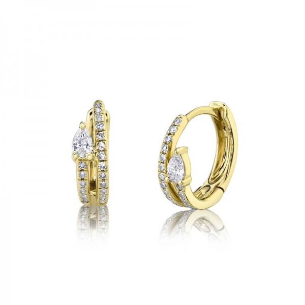14K YELLOW GOLD DIAMOND HUGGIE EARRINGS