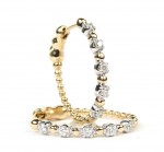 14K WHITE AND YELLOW GOLD  DIAMOND HOOP EARRINGS