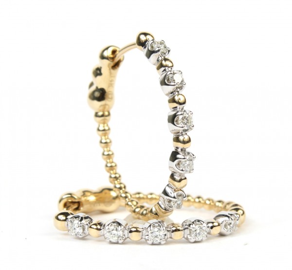 14K WHITE AND YELLOW GOLD  DIAMOND HOOP EARRINGS