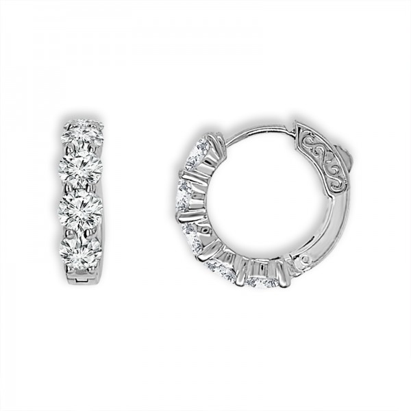 14K WHITE GOLD DIAMOND HUGGIE HOOP EARRINGS .50CTW