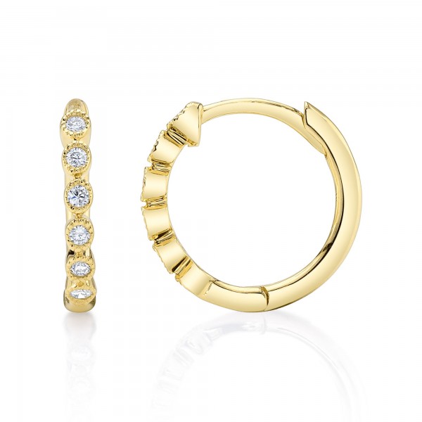 14K YELLOW GOLD DIAMOND HUGGIE EARRINGS