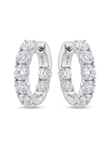 14K WHITE GOLD DIAMOND INSIDE OUT HOOP EARRINGS