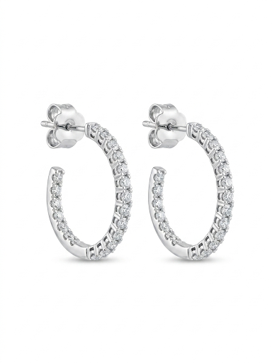 14K WHITE GOLD DIAMOND IN OUT HOOP EARRINGS