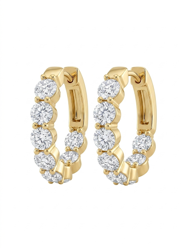 14K YELLOW GOLD DIAMOND OVAL IN OUT HOOP EARRINGS