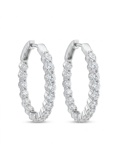 18K WHITE GOLD DIAMOND OVAL IN OUT HOOP EARRINGS