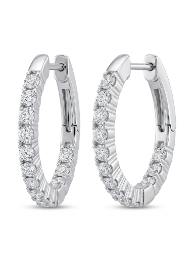 14K WHITE GOLD DIAMOND IN OUT HOOP EARRINGS