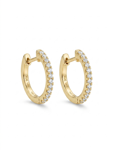 14K YELLOW GOLD DIAMOND HUGGIE EARRINGS