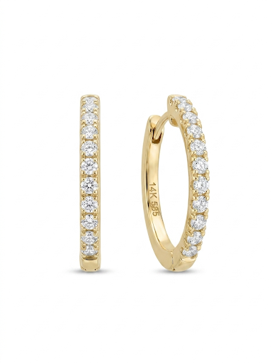 14K YELLOW GOLD DIAMOND HUGGIE EARRINGS