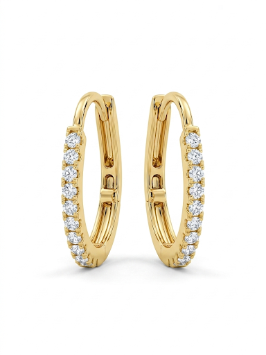 14K YELLOW GOLD DIAMOND OVAL HOOP EARRINGS
