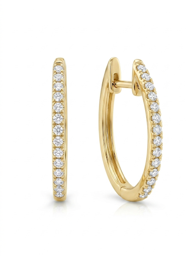 14K YELLOW GOLD DIAMOND OVAL HOOP EARRINGS