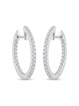14K WHITE GOLD DIAMOND OVAL IN OUT HOOP EARRINGS