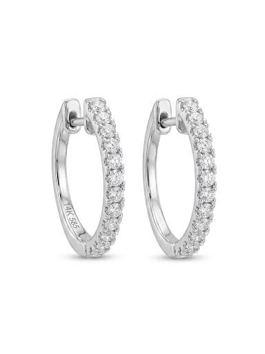 14K WHITE GOLD DIAMOND HOOP EARRINGS