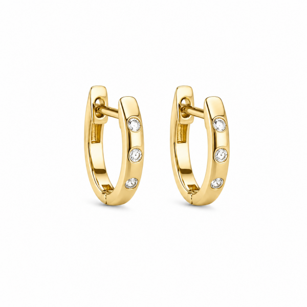 14K YELLOW GOLD FLUSH SET DIAMOND HOOP EARRINGS