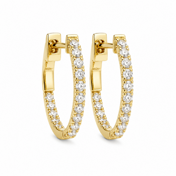 14K YELLOW GOLD DIAMOND HOOP EARRINGS