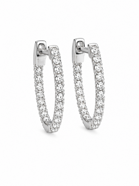 14K WHITE GOLD DIAMOND OVAL HOOP EARRINGS