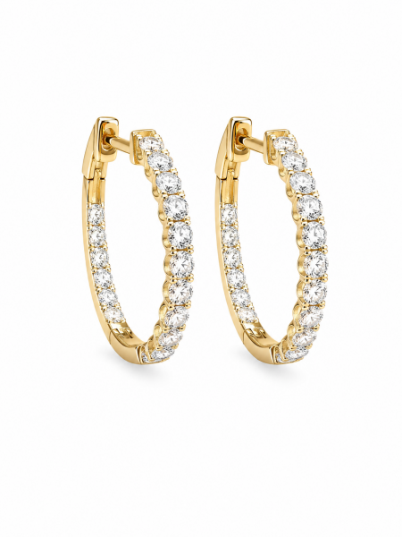14K YELLOW GOLD DIAMOND HUGGIE HOOP EARRINGS