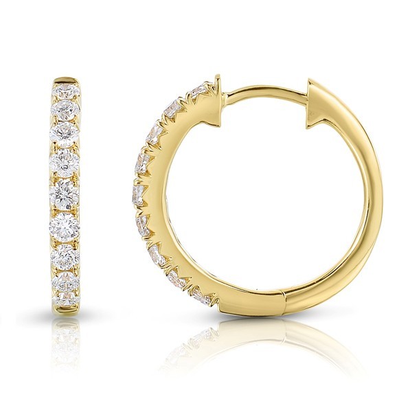 14K YELLOW GOLD DIAMOND HOOP EARRINGS