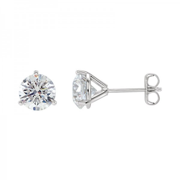 14K WHITE GOLD LAB GROWN DIAMOND THREE PRONG STUD EARRINGS 1.54ctw