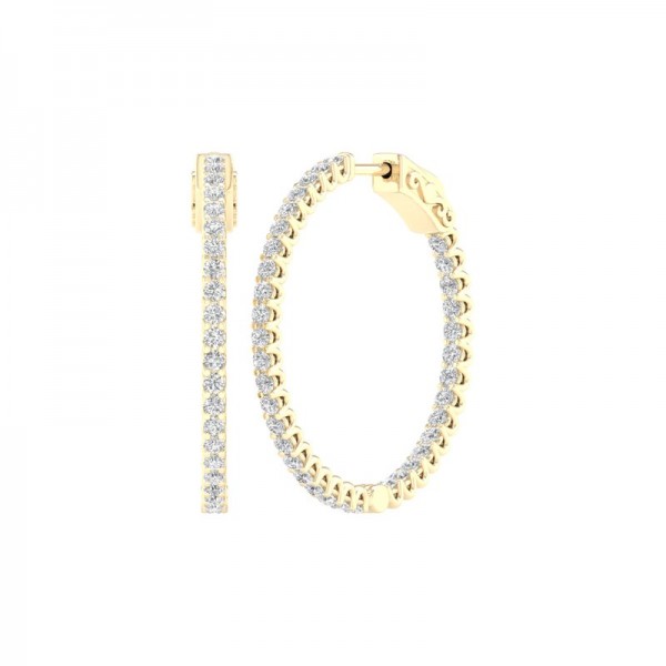 LAB GROWN 14K YELLOW GOLD IN OUT HOOP EARRINGS .50ctw