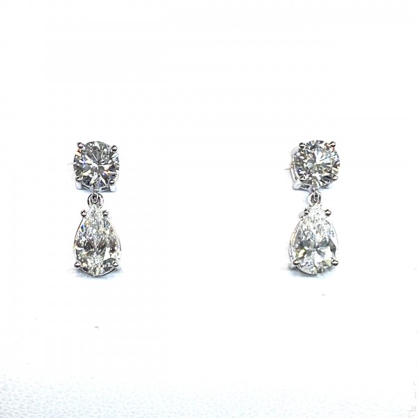 14K WHITE GOLD LAB GROWN PEAR DROP EARRINGS 1.72ctw