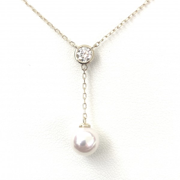 14K YELLOW GOLD AKOYA PEARL & LAB GROWN DIAMOND NECKLACE