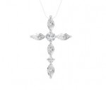 14K WHITE GOLD LAB GROWN MARQUISE & ROUND DIAMOND CROSS PENDANT 1CTW