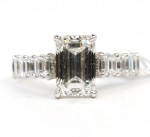 PLATINUM LAB GROWN EMERALD CUT & NATURAL DIAMOND BAQUETTE ENGAGEMENT RING