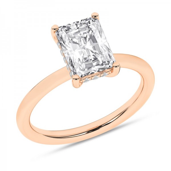 14K YELLOW GOLD LAB GROWN EMERALD CUT DIAMOND ENGAGEMENT RING