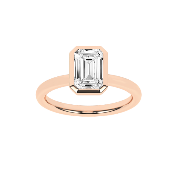 LAB GROWN 14K YELLOW GOLD 2.01ct BEZEL SET EMERALD CUT ENGAGEMENT RING