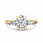 14K YELLOW GOLD LAB GROWN OVAL CENTER WITH NATURAL DIAMOND PEARS