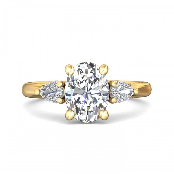 14K YELLOW GOLD LAB GROWN OVAL CENTER WITH NATURAL DIAMOND PEARS