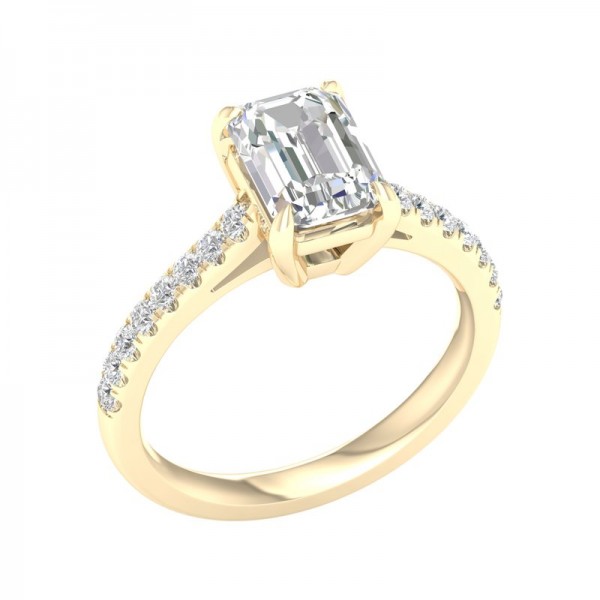 14K YELLOW GOLD LAB GROWN EMERALD CUT DIAMOND ENGAGEMENT RING