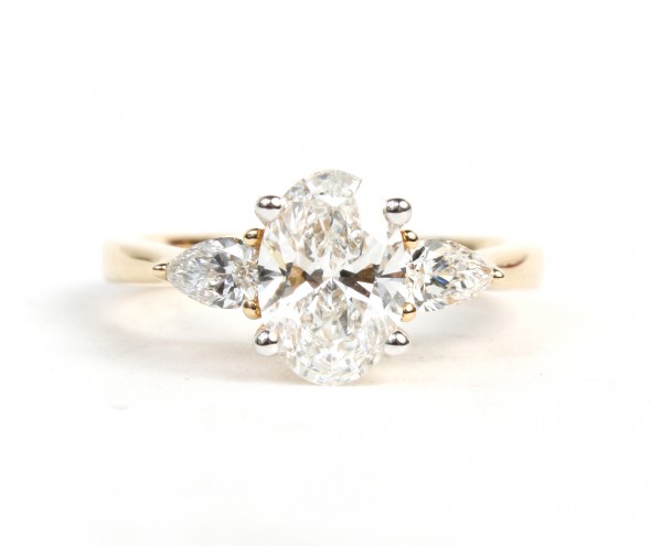 14K YELLOW GOLD LAB GROWN OVAL & PEAR DIAMOND ENGAGEMENT RING