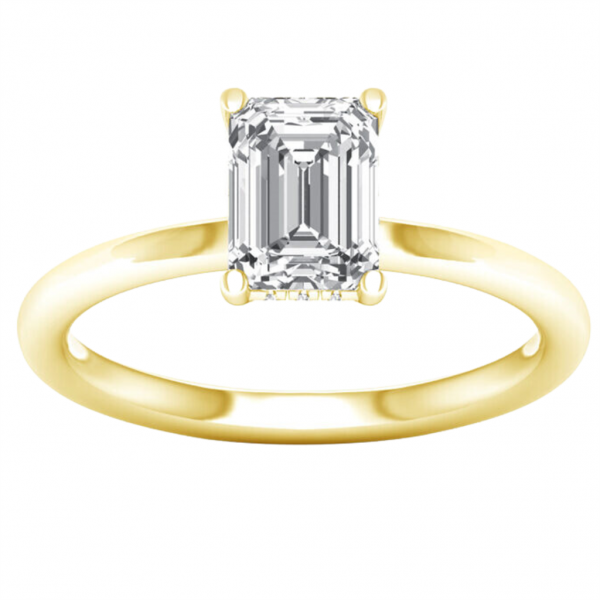 14K YELLOW GOLD LAB GROWN EMERALD CUT DIAMOND ENGAGEMENT RING