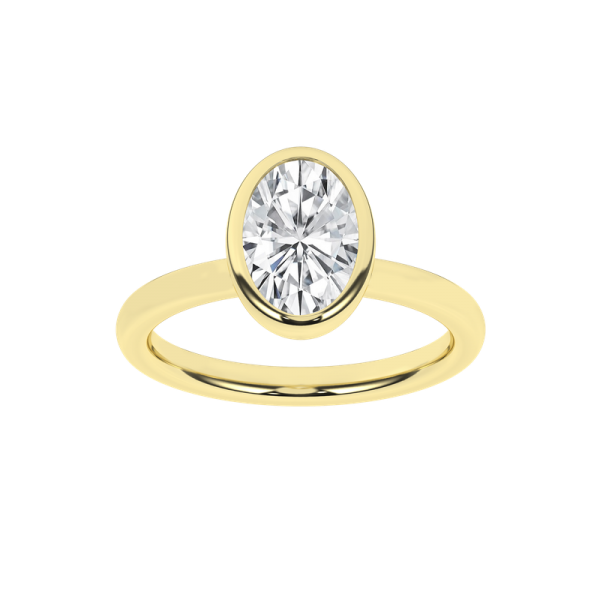 14K YELLOW GOLD LAB GROWN BEZEL SET OVAL DIAMOND ENGAGEMENT RING