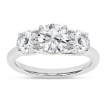 14K WHITE GOLD LAB GROWN THREE STONE RING 3.02ctw