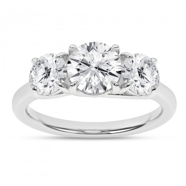 14K WHITE GOLD LAB GROWN THREE STONE RING 3.02ctw