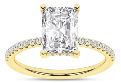 14K YELLOW GOLD LAB GROWN RADIANT CUT ENGAGEMENT RING WITH HIDDEN HALO SHANK