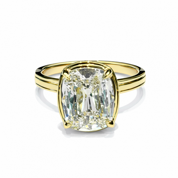 LAB GROWN 14K YELLOW GOLD CUSHION CUT SOLITAIRE ENGAGMENT RING