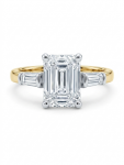 14K YELLOW GOLD LAB GROWN EMERALD CUT ENGAGEMENT RING WITH NATURAL BAGUETTE DIAMOND SIDES